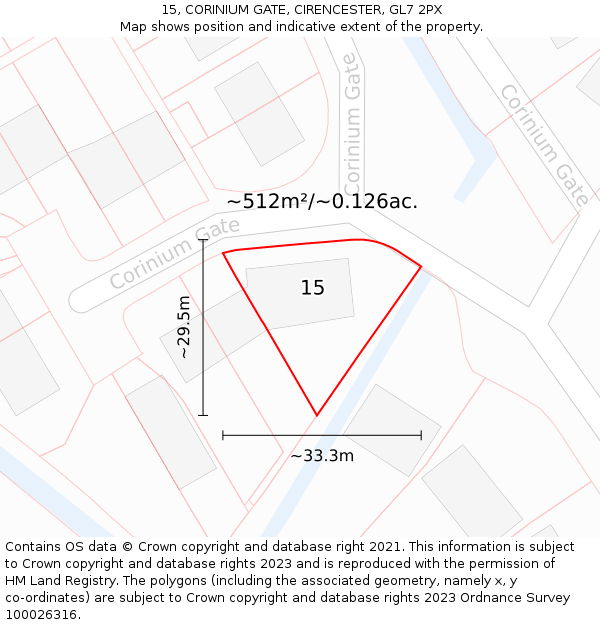 15, CORINIUM GATE, CIRENCESTER, GL7 2PX: Plot and title map