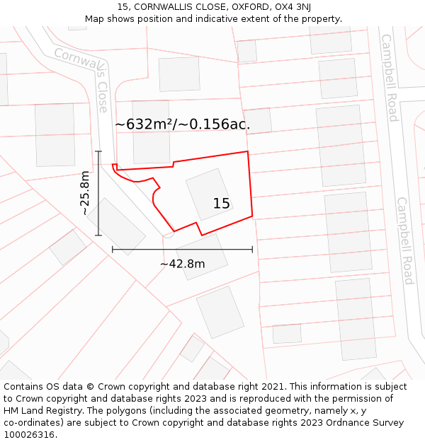 15, CORNWALLIS CLOSE, OXFORD, OX4 3NJ: Plot and title map