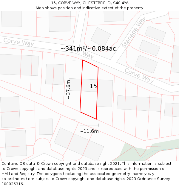 15, CORVE WAY, CHESTERFIELD, S40 4YA: Plot and title map