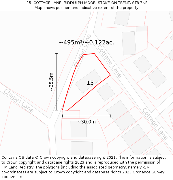 15, COTTAGE LANE, BIDDULPH MOOR, STOKE-ON-TRENT, ST8 7NF: Plot and title map