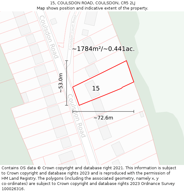 15, COULSDON ROAD, COULSDON, CR5 2LJ: Plot and title map