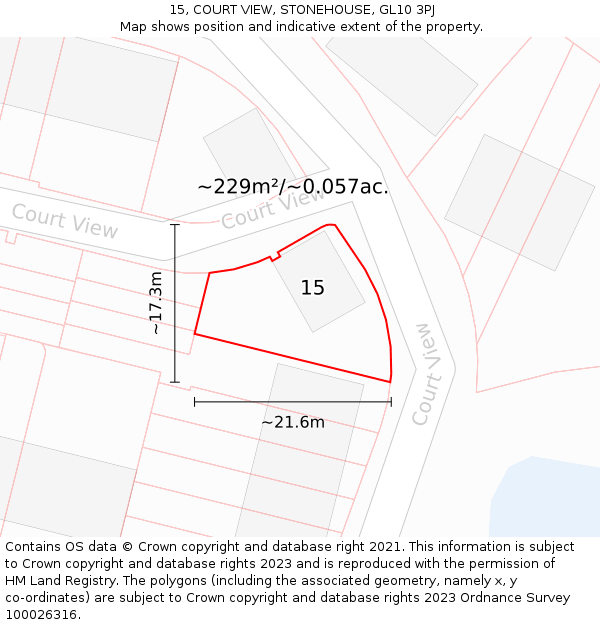 15, COURT VIEW, STONEHOUSE, GL10 3PJ: Plot and title map