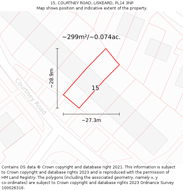 15, COURTNEY ROAD, LISKEARD, PL14 3NP: Plot and title map