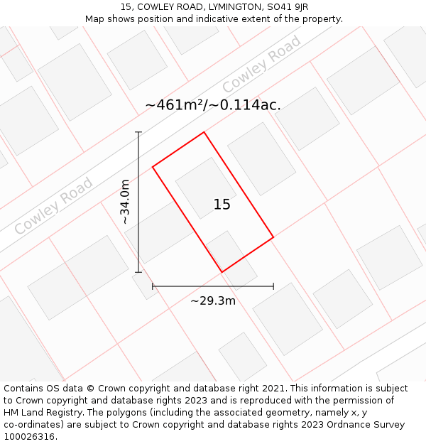 15, COWLEY ROAD, LYMINGTON, SO41 9JR: Plot and title map