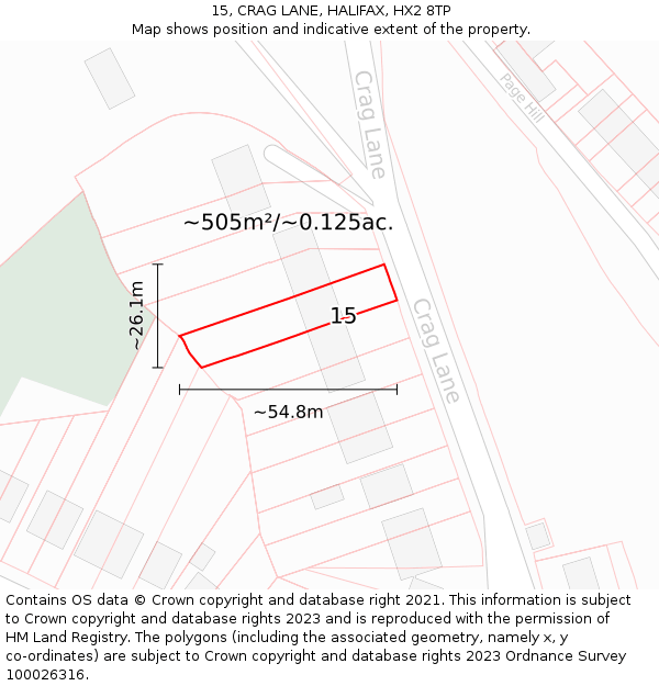 15, CRAG LANE, HALIFAX, HX2 8TP: Plot and title map