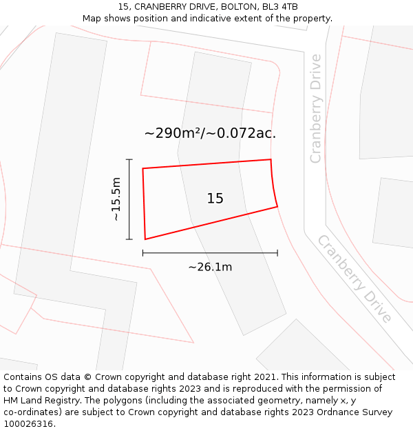 15, CRANBERRY DRIVE, BOLTON, BL3 4TB: Plot and title map