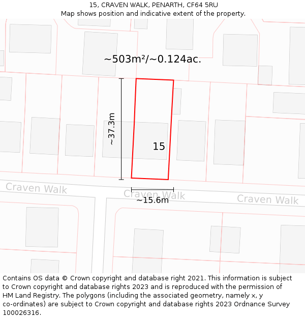 15, CRAVEN WALK, PENARTH, CF64 5RU: Plot and title map