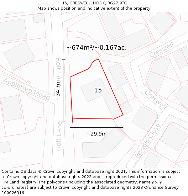 15, CRESWELL, HOOK, RG27 9TG: Plot and title map