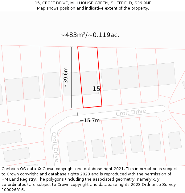 15, CROFT DRIVE, MILLHOUSE GREEN, SHEFFIELD, S36 9NE: Plot and title map