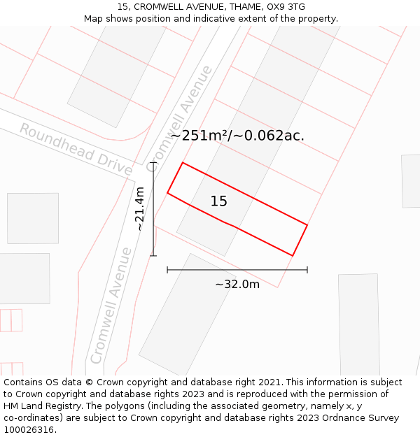 15, CROMWELL AVENUE, THAME, OX9 3TG: Plot and title map