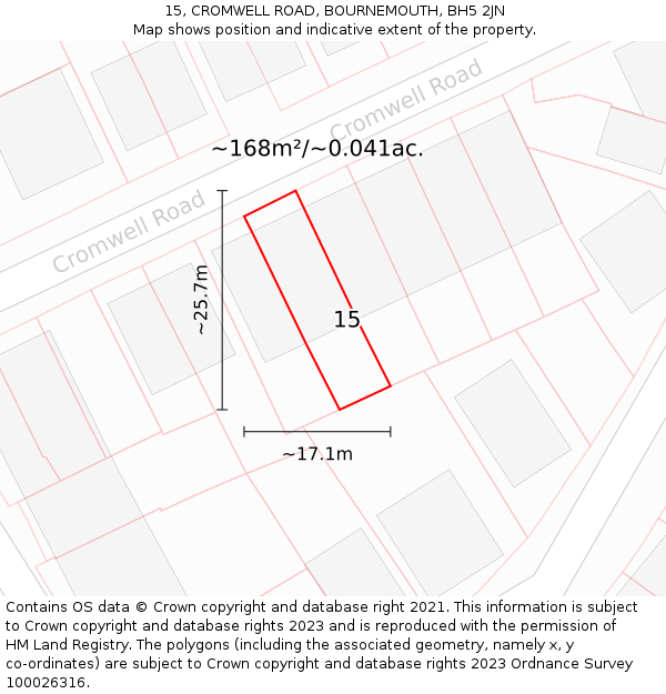 15, CROMWELL ROAD, BOURNEMOUTH, BH5 2JN: Plot and title map