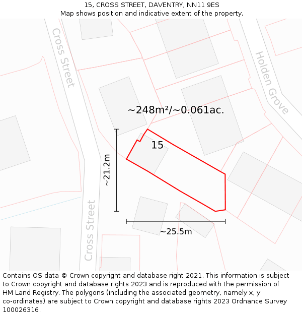 15, CROSS STREET, DAVENTRY, NN11 9ES: Plot and title map