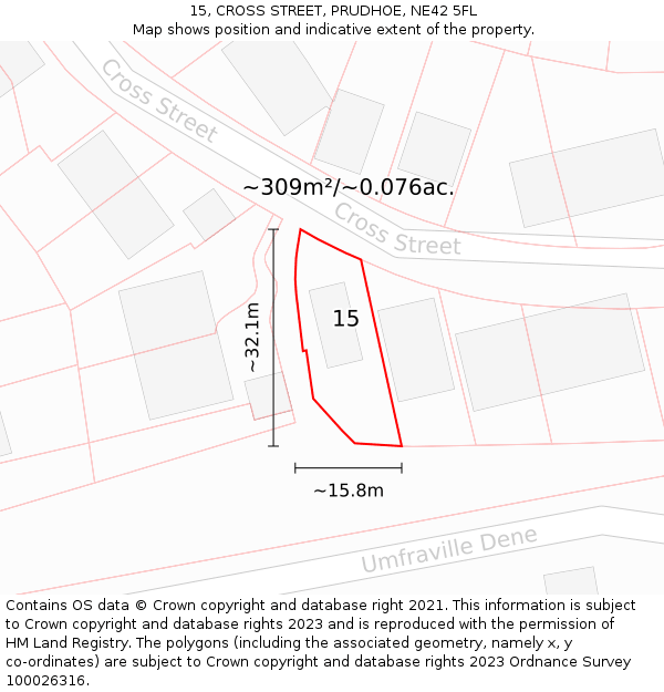 15, CROSS STREET, PRUDHOE, NE42 5FL: Plot and title map