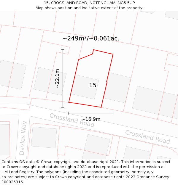 15, CROSSLAND ROAD, NOTTINGHAM, NG5 5UP: Plot and title map