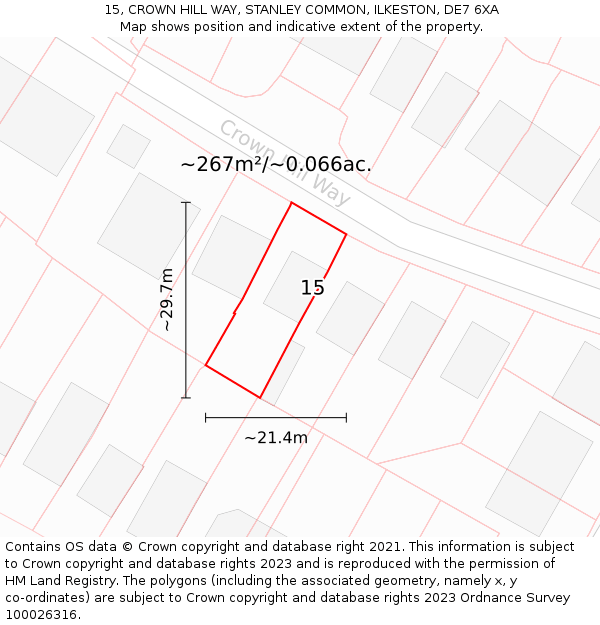 15, CROWN HILL WAY, STANLEY COMMON, ILKESTON, DE7 6XA: Plot and title map