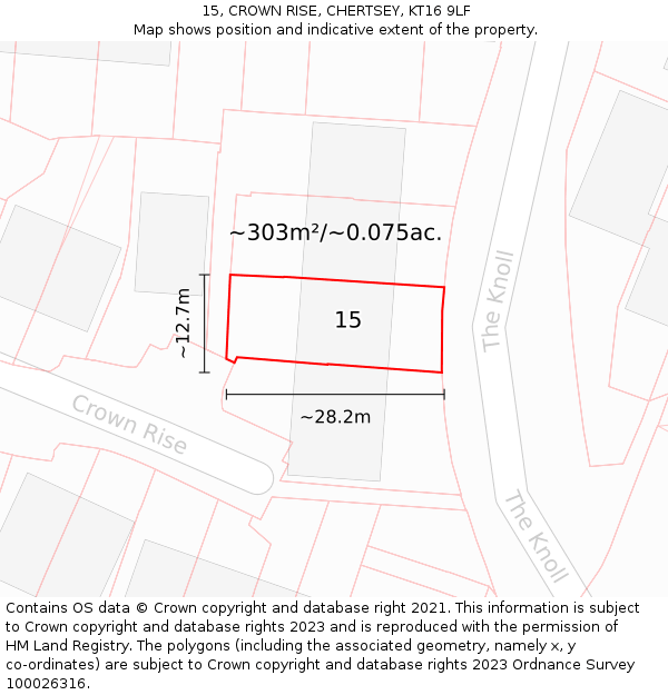 15, CROWN RISE, CHERTSEY, KT16 9LF: Plot and title map