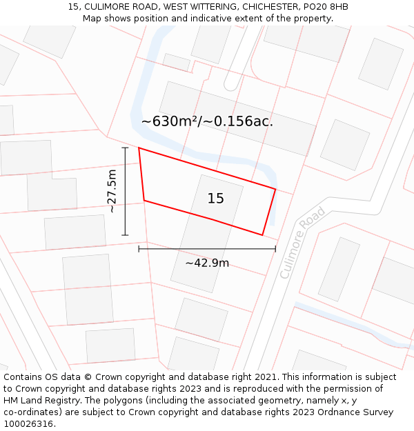 15, CULIMORE ROAD, WEST WITTERING, CHICHESTER, PO20 8HB: Plot and title map