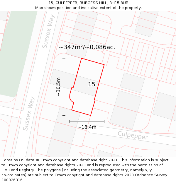 15, CULPEPPER, BURGESS HILL, RH15 8UB: Plot and title map