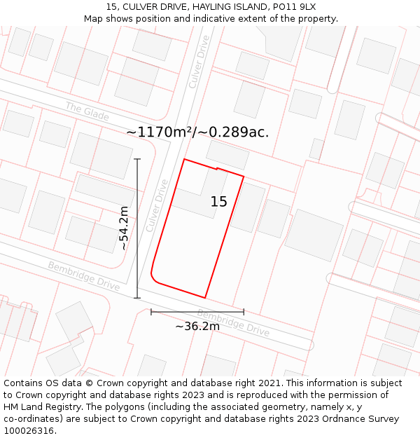 15, CULVER DRIVE, HAYLING ISLAND, PO11 9LX: Plot and title map