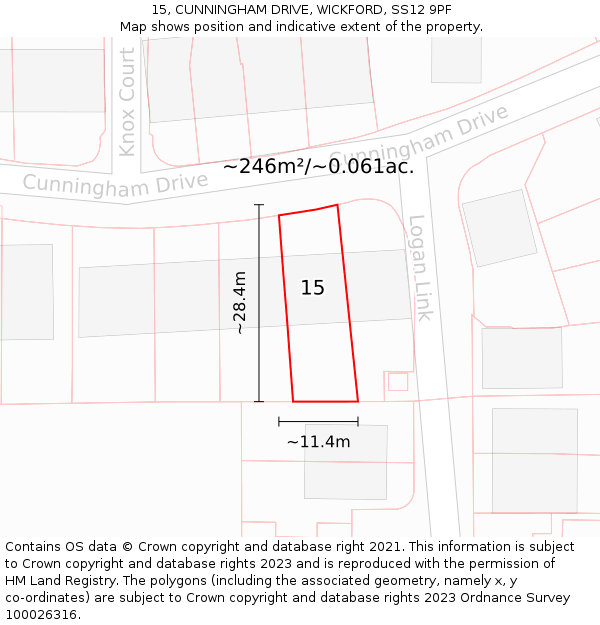 15, CUNNINGHAM DRIVE, WICKFORD, SS12 9PF: Plot and title map