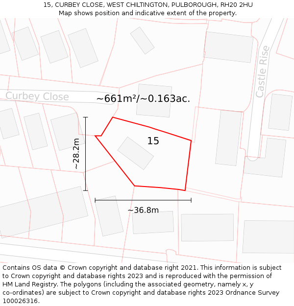 15, CURBEY CLOSE, WEST CHILTINGTON, PULBOROUGH, RH20 2HU: Plot and title map