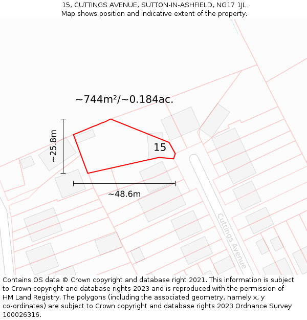 15, CUTTINGS AVENUE, SUTTON-IN-ASHFIELD, NG17 1JL: Plot and title map