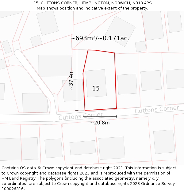 15, CUTTONS CORNER, HEMBLINGTON, NORWICH, NR13 4PS: Plot and title map