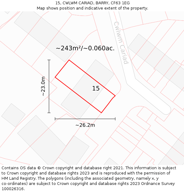 15, CWLWM CARIAD, BARRY, CF63 1EG: Plot and title map