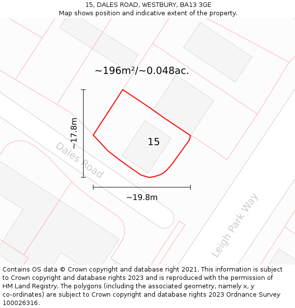 15, DALES ROAD, WESTBURY, BA13 3GE: Plot and title map