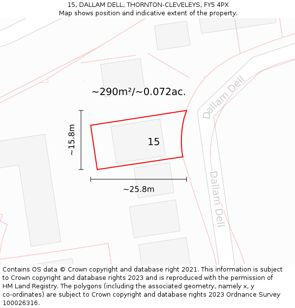 15, DALLAM DELL, THORNTON-CLEVELEYS, FY5 4PX: Plot and title map