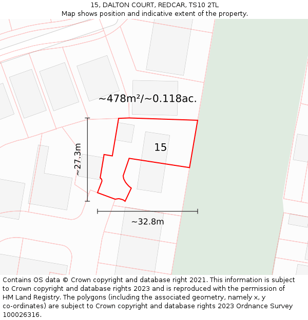 15, DALTON COURT, REDCAR, TS10 2TL: Plot and title map