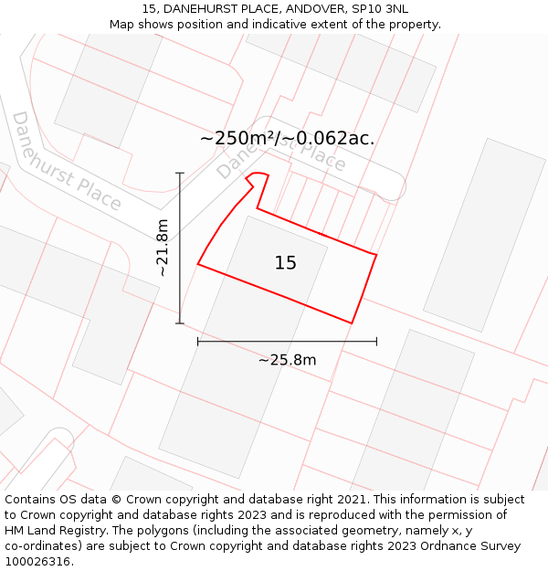 15, DANEHURST PLACE, ANDOVER, SP10 3NL: Plot and title map