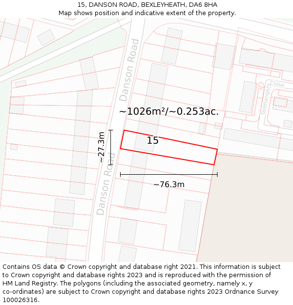 15, DANSON ROAD, BEXLEYHEATH, DA6 8HA: Plot and title map