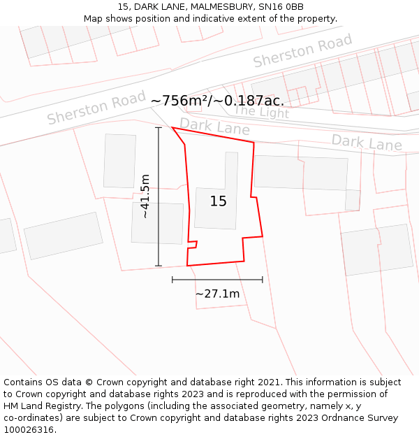 15, DARK LANE, MALMESBURY, SN16 0BB: Plot and title map