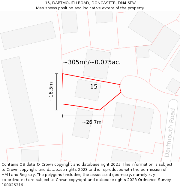 15, DARTMOUTH ROAD, DONCASTER, DN4 6EW: Plot and title map