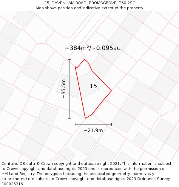 15, DAVENHAM ROAD, BROMSGROVE, B60 2SG: Plot and title map