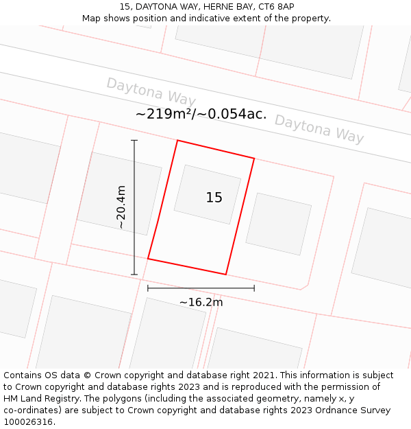 15, DAYTONA WAY, HERNE BAY, CT6 8AP: Plot and title map