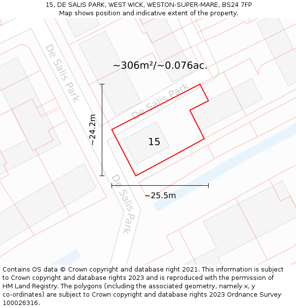 15, DE SALIS PARK, WEST WICK, WESTON-SUPER-MARE, BS24 7FP: Plot and title map