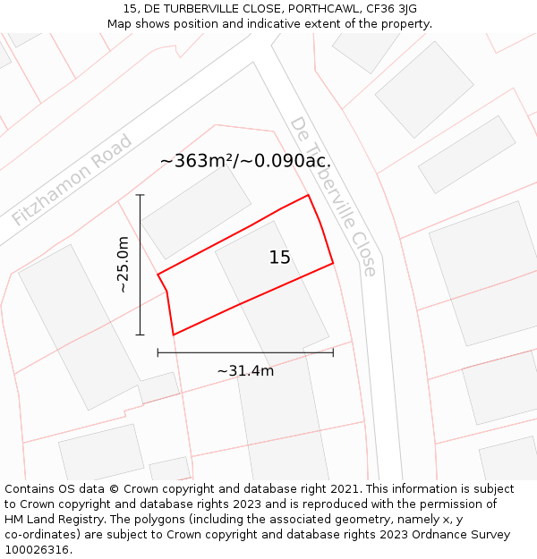 15, DE TURBERVILLE CLOSE, PORTHCAWL, CF36 3JG: Plot and title map