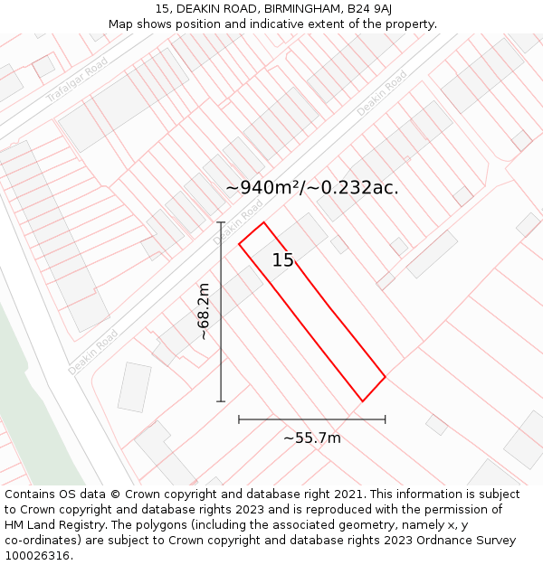 15, DEAKIN ROAD, BIRMINGHAM, B24 9AJ: Plot and title map