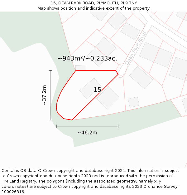 15, DEAN PARK ROAD, PLYMOUTH, PL9 7NY: Plot and title map