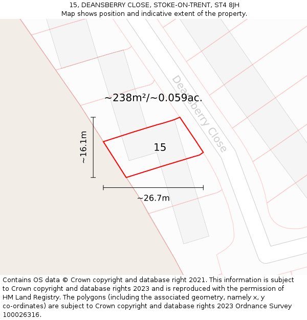 15, DEANSBERRY CLOSE, STOKE-ON-TRENT, ST4 8JH: Plot and title map