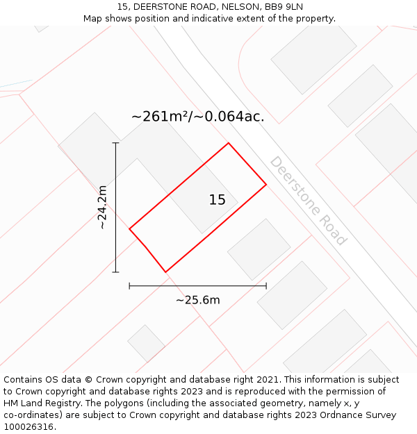 15, DEERSTONE ROAD, NELSON, BB9 9LN: Plot and title map