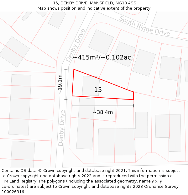 15, DENBY DRIVE, MANSFIELD, NG18 4SS: Plot and title map