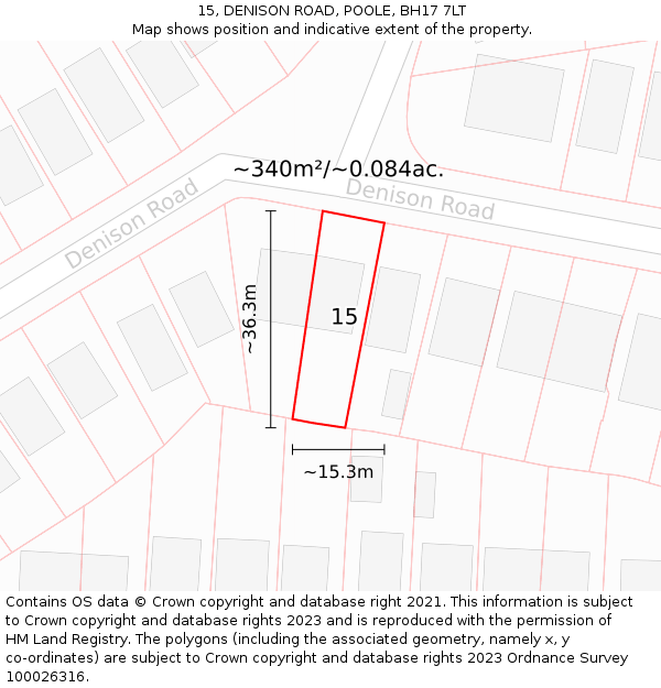 15, DENISON ROAD, POOLE, BH17 7LT: Plot and title map