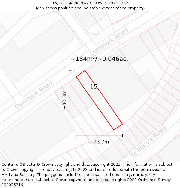 15, DENMARK ROAD, COWES, PO31 7SY: Plot and title map