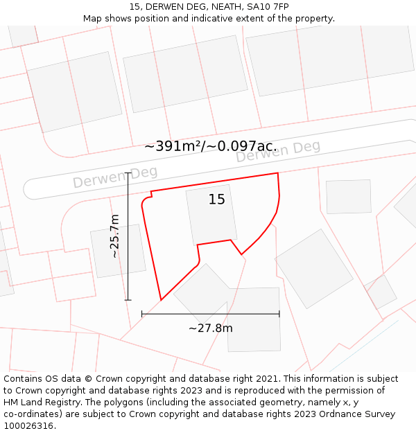 15, DERWEN DEG, NEATH, SA10 7FP: Plot and title map