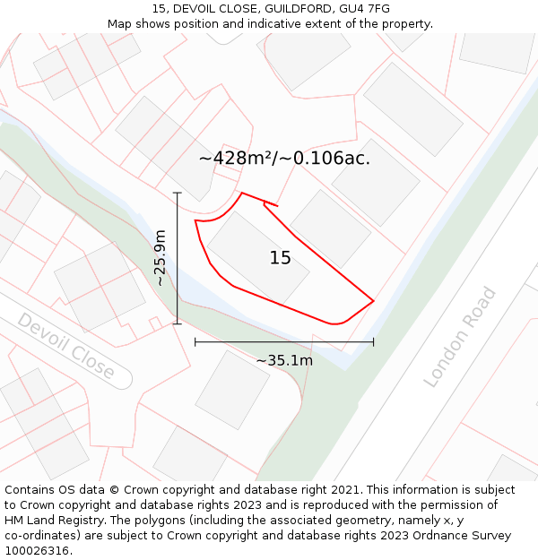 15, DEVOIL CLOSE, GUILDFORD, GU4 7FG: Plot and title map