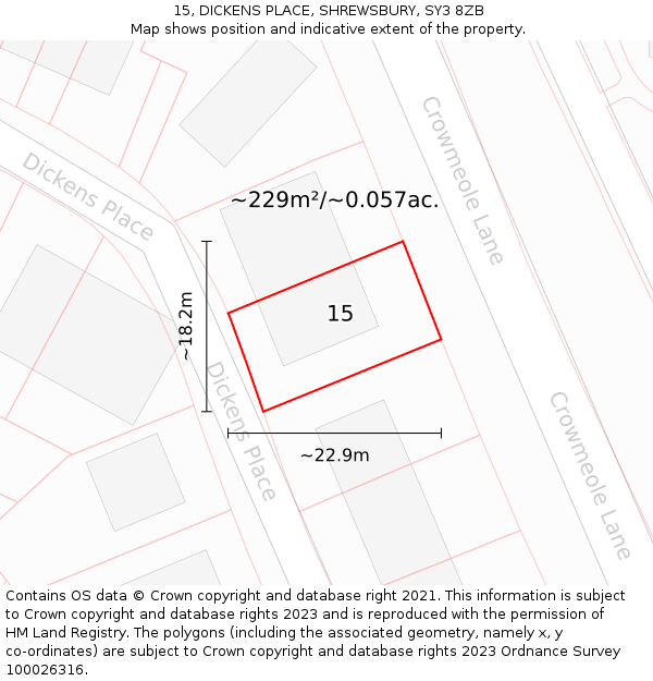 15, DICKENS PLACE, SHREWSBURY, SY3 8ZB: Plot and title map