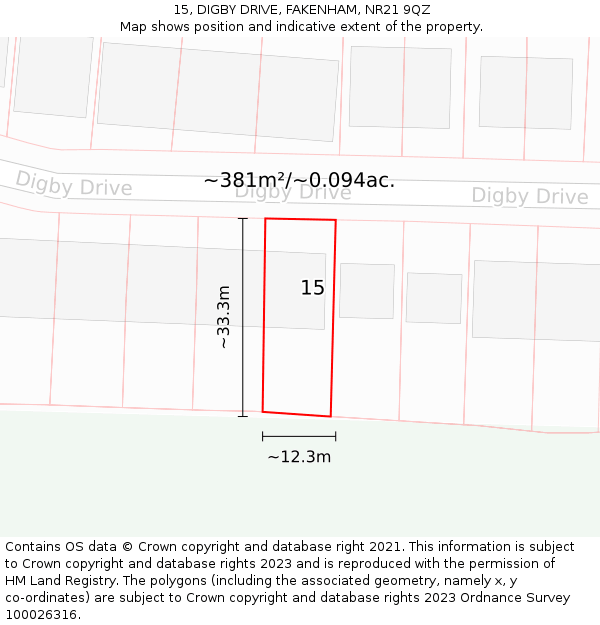 15, DIGBY DRIVE, FAKENHAM, NR21 9QZ: Plot and title map